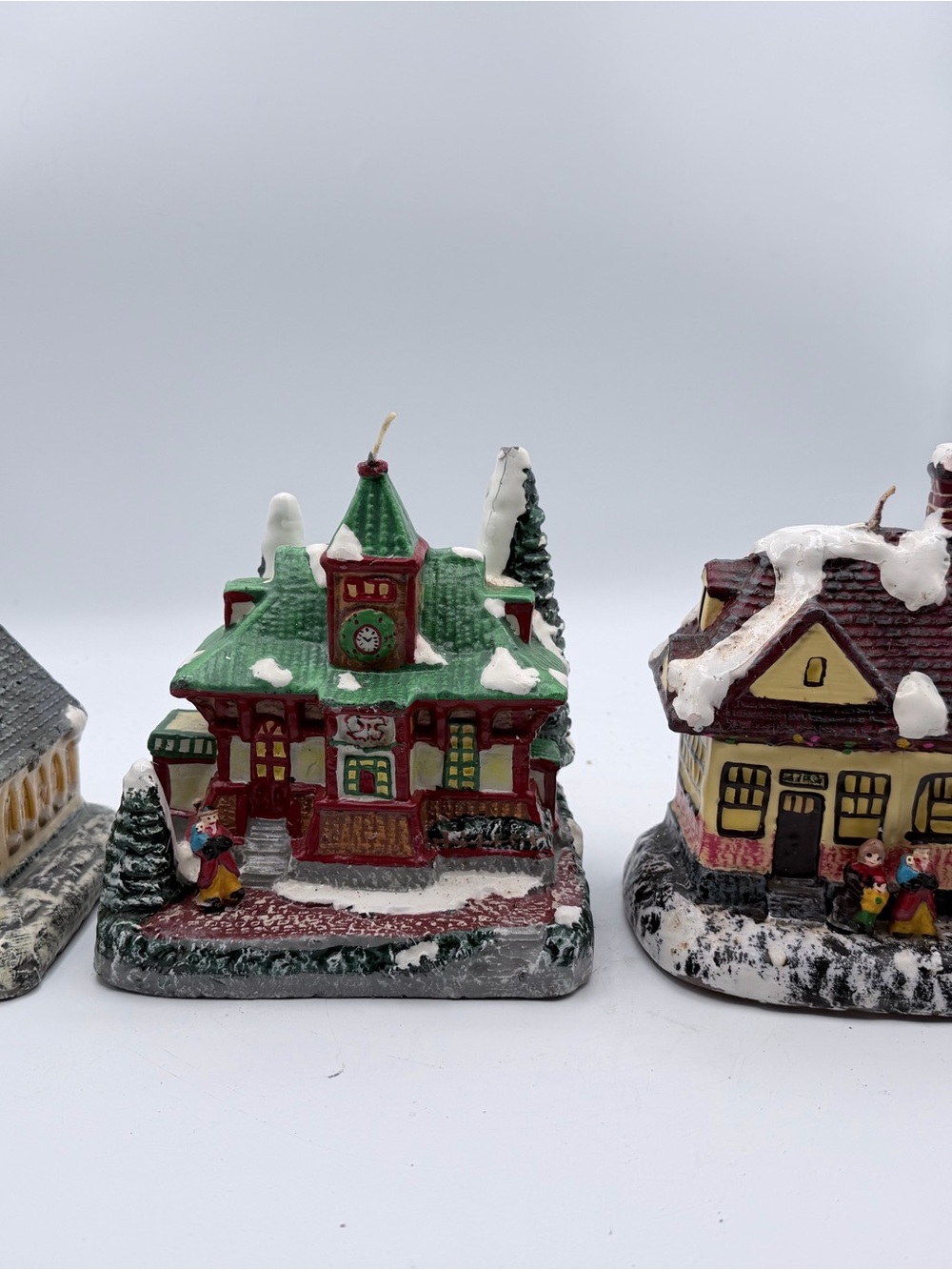 Vintage Green and Red Holiday Village Candle House